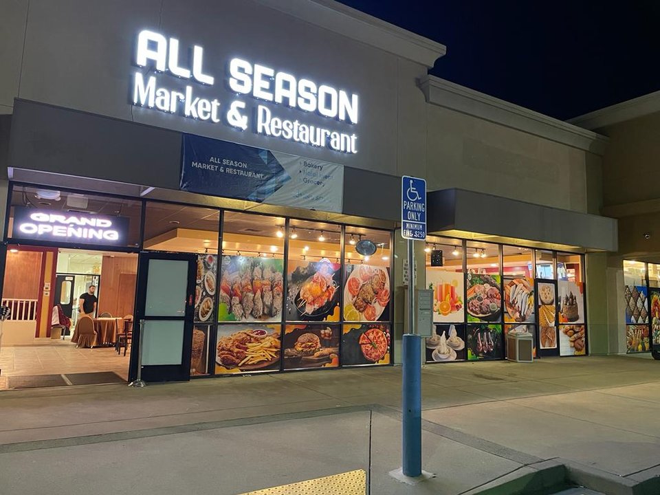 Family-friendly seating beside prepared food counters.