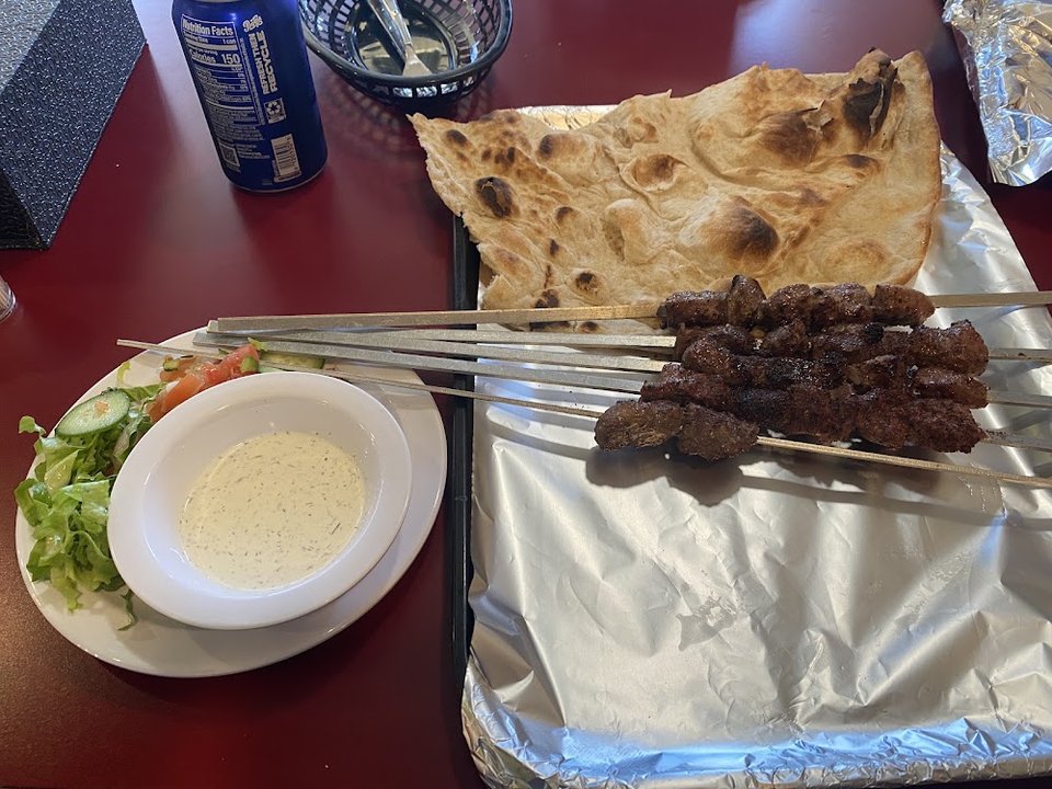 Halal food menu beside drinks and soup.