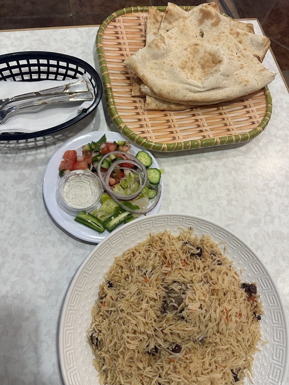 Halal food menu beside drinks and soup.